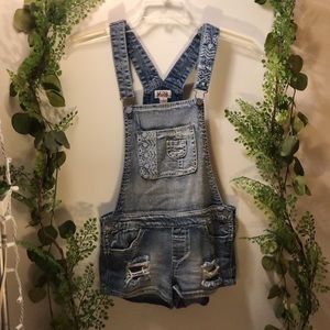 denim washed distressed overalls